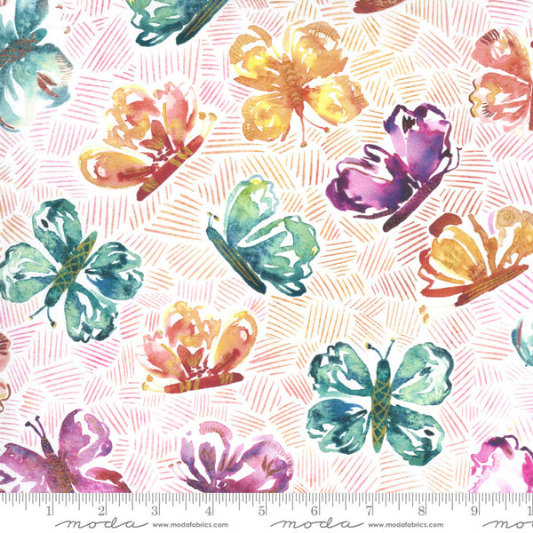 Fat Quarter End of Bolt - CLEARANCE Sunshine Soul All Aflutter Butterflies 8462 Sunset - Moda Fabrics - Butterfly - Quilting Cotton Fabric