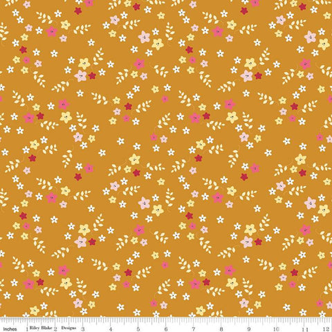 10" End of Bolt Piece - Stardust Floral C10503 Butterscotch - Riley Blake Designs - Flowers Gold -  Quilting Cotton Fabric