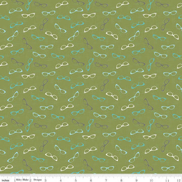 SALE Stardust Glam Glasses C10504 Olive - Riley Blake Designs - Eyeglasses Green -  Quilting Cotton Fabric