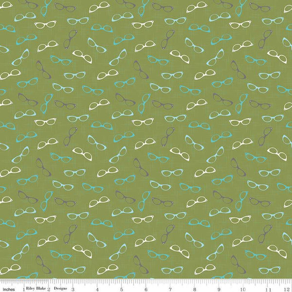 SALE Stardust Glam Glasses C10504 Olive - Riley Blake Designs - Eyeglasses Green -  Quilting Cotton Fabric