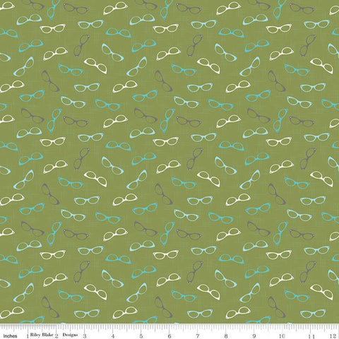 Stardust Glam Glasses C10504 Olive - Riley Blake Designs - Eyeglasses Green -  Quilting Cotton Fabric