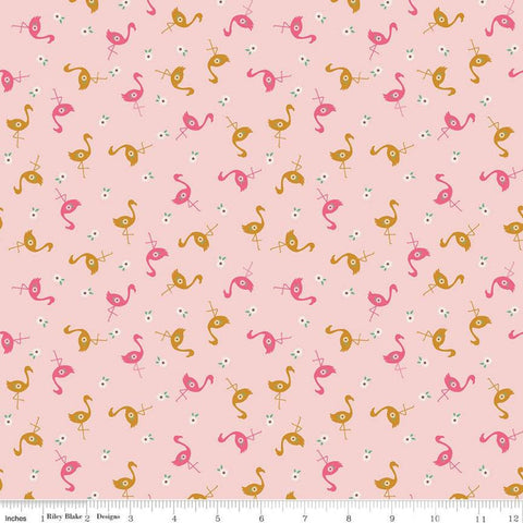 Fat Quarter end of bolt - SALE Stardust Flamingos SC10501 Baby Pink SPARKLE - Riley Blake Fabrics - Flowers Gold - Quilting Cotton Fabric