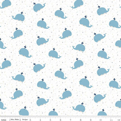 16" End of Bolt Piece - SALE FLANNEL Whales F10622 White - Riley Blake - Children's Blue Tiny Multi-Colored Stars - FLANNEL Cotton Fabric