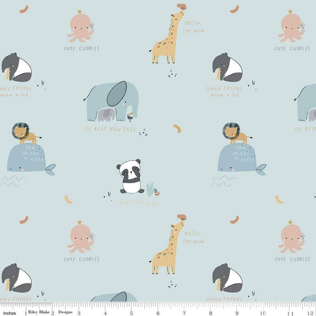 SALE FLANNEL Cute Cuddles F10623 Blue - Riley Blake Designs - Juvenile Giraffes Lions Whales Aardvarks Octopus - FLANNEL Cotton Fabric