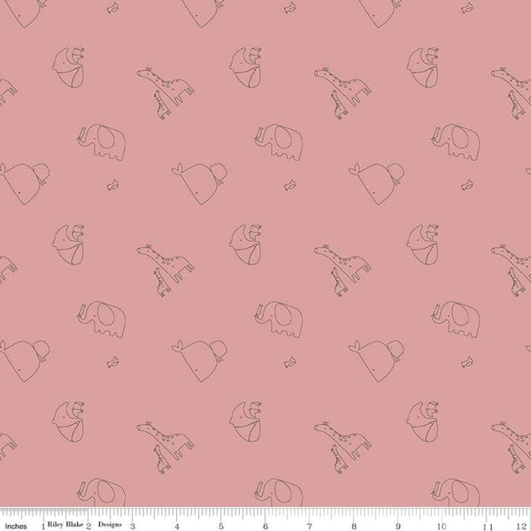 CLEARANCE FLANNEL Little One F10624 Shell - Riley Blake -  Pandas Giraffes Lions Whales Pink  - FLANNEL Cotton Fabric