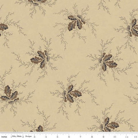 25" End of Bolt - CLEARANCE Bountiful Autumn Flora C10850 Taupe - Riley Blake - Reproduction Print Leaves Stems - Quilting Cotton
