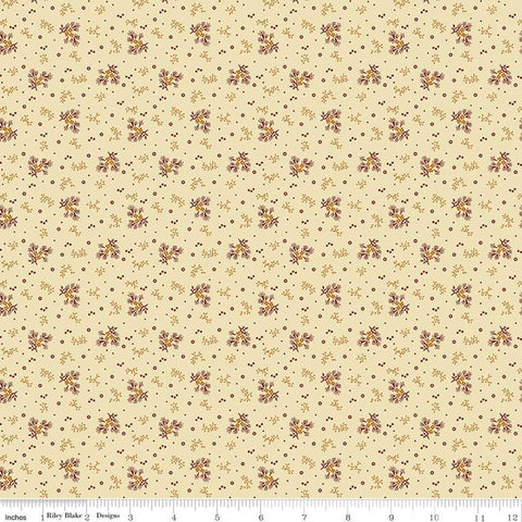 SALE Bountiful Autumn Ditsy C10853 Cream - Riley Blake Designs - Reproduction Print Flowers Floral Leaves Dots - Quilting Cotton