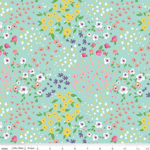 Poppy and Posey Garden C10581 Mint - Riley Blake Designs - Floral Flowers Green -  Quilting Cotton Fabric