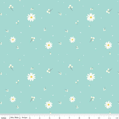 SALE Poppy and Posey Buds C10582 Mint - Riley Blake Designs - Floral Flowers Off-White on Green -  Quilting Cotton Fabric