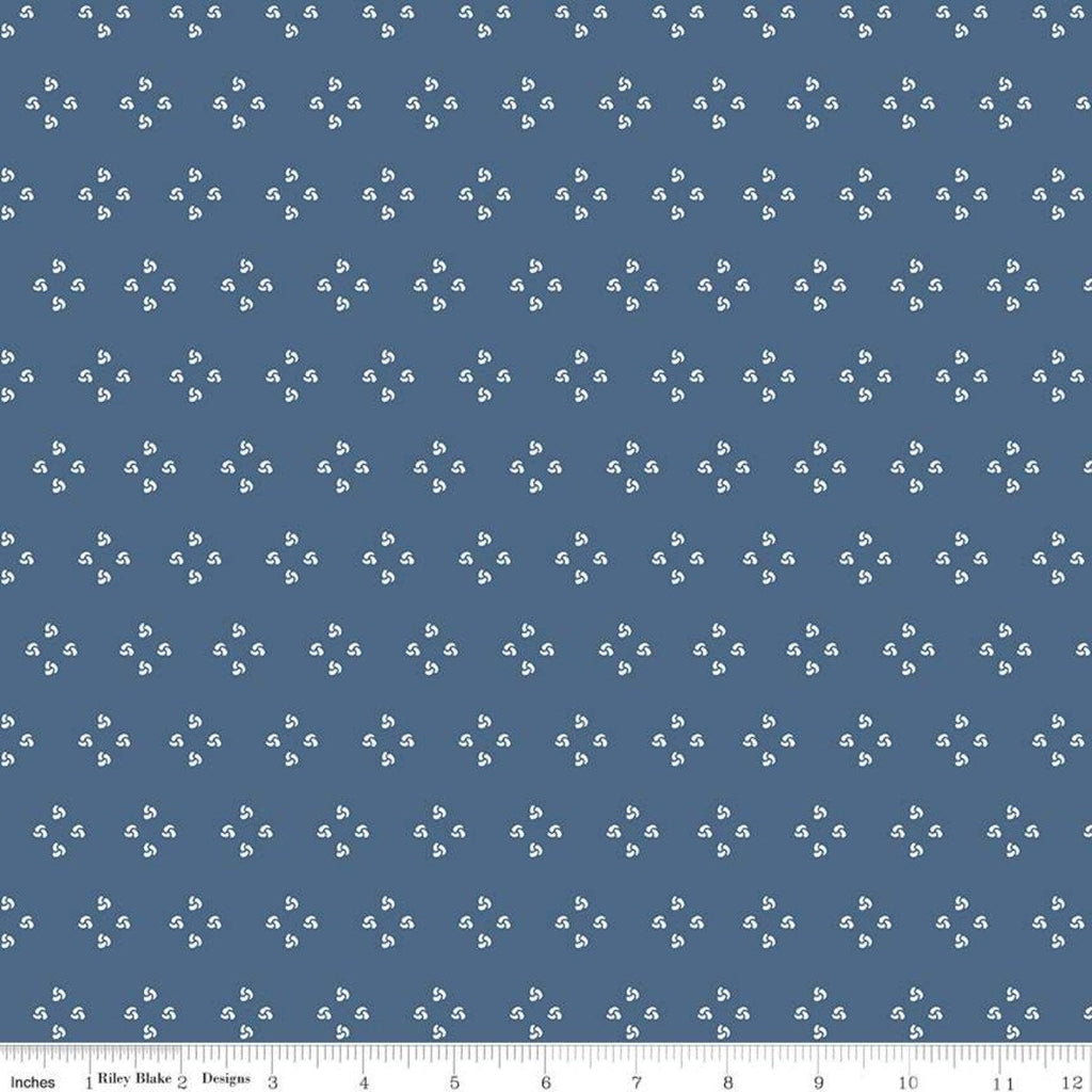 CLEARANCE Poppy and Posey French Knots C10584 Navy - Riley Blake Designs - Geometric Off-White on Blue -  Quilting Cotton Fabric