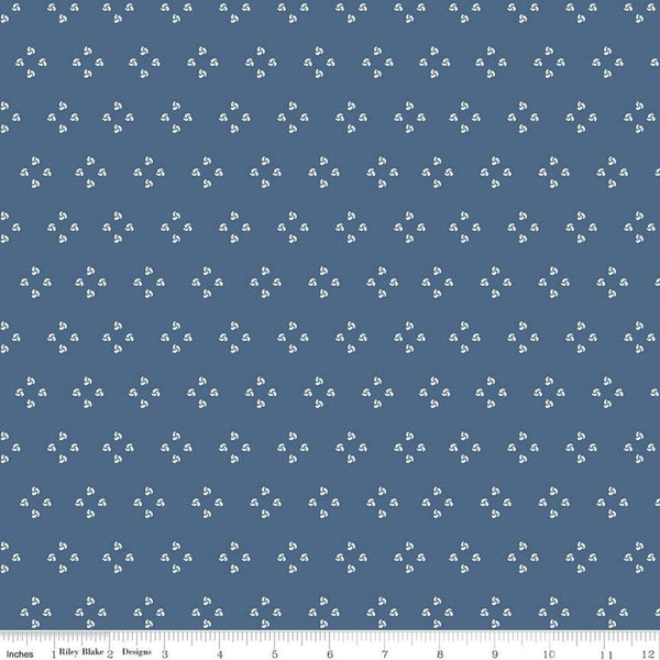 CLEARANCE Poppy and Posey French Knots C10584 Navy - Riley Blake Designs - Geometric Off-White on Blue -  Quilting Cotton Fabric