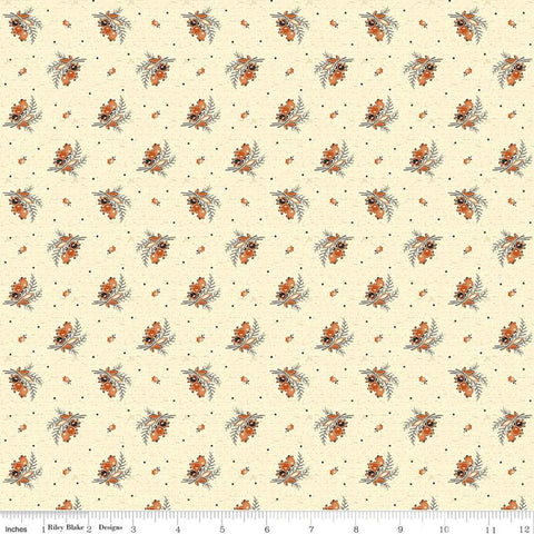 Bountiful Autumn Sprigs C10854 Cream - Riley Blake Designs - Reproduction Print Flowers Floral Leaves Dots - Quilting Cotton