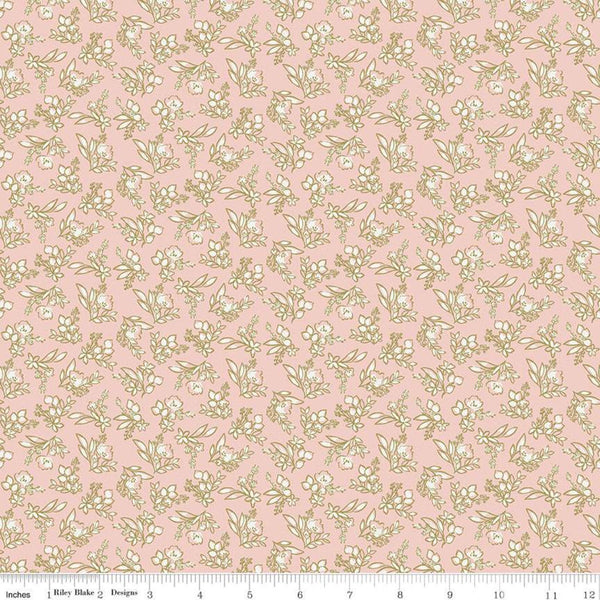 SALE Tea with Bea Posy C10493 Blush - Riley Blake Designs - Floral Flowers Off White Pink - Quilting Cotton