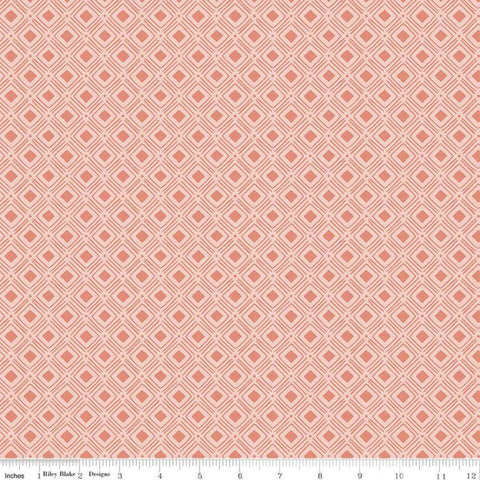 SALE Tea with Bea Diamond C10494 Coral - Riley Blake Designs - Geometric Square in Square Diamonds Orange Pink - Quilting Cotton Fabric