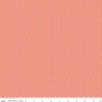 SALE 9" End of Bolt - Tea with Bea Honeycomb C10495 Coral - Riley Blake - Geometric Hexagon Hexagons Hexies Orange Pink - Quilting Cotton