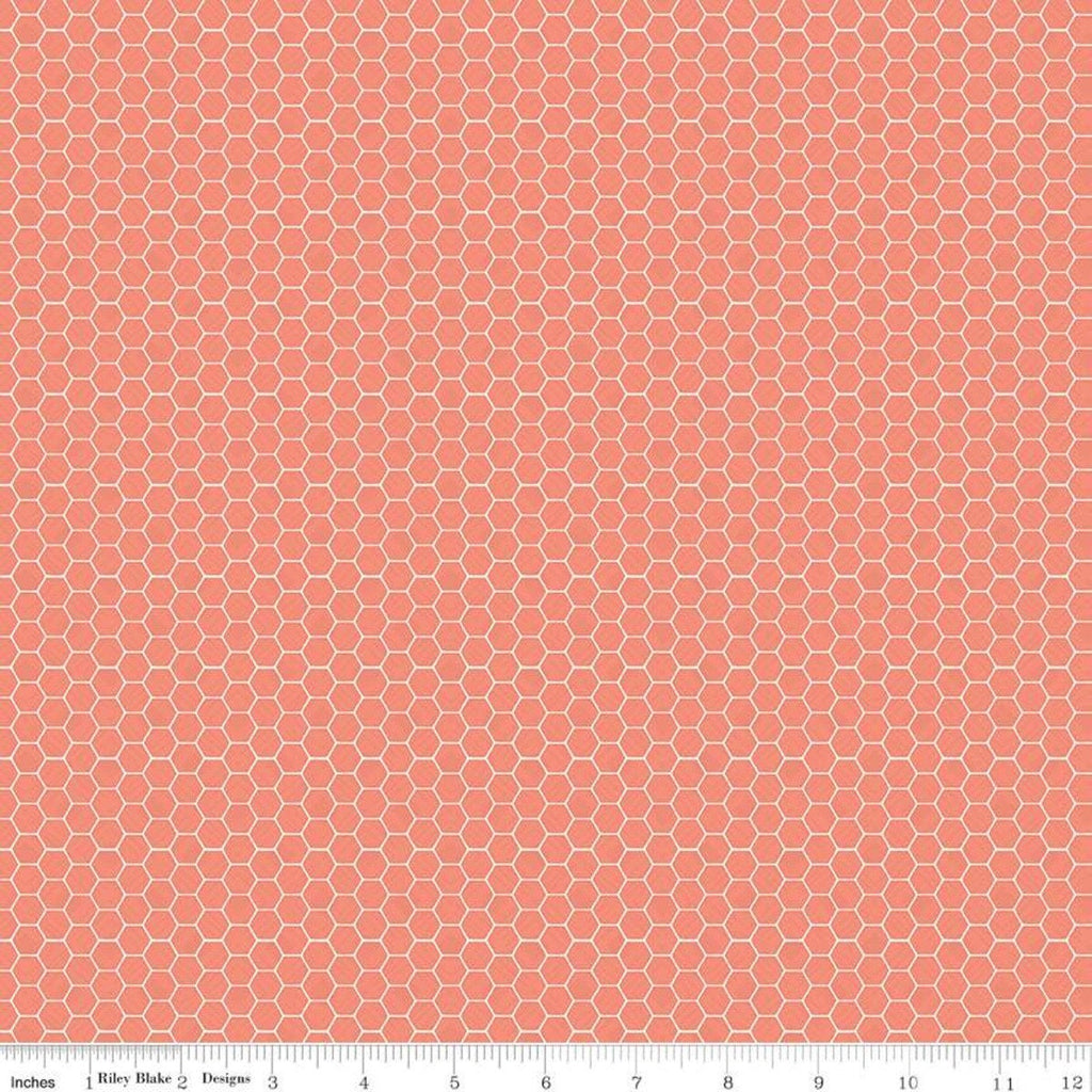 SALE Tea with Bea Honeycomb C10495 Coral - Riley Blake Designs - Geometric Hexagon Hexagons Hexies Orange Pink - Quilting Cotton