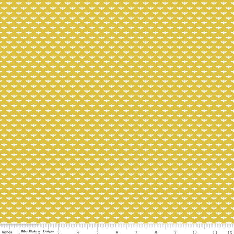 13" End of Bolt - Tea with Bea Bumble C10497 Mustard - Riley Blake Designs - Bees Bumblebees Yellow Gold Off White - Quilting Cotton