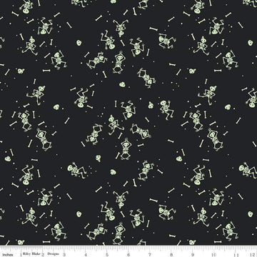 SALE Tiny Treaters Skeletons GC10483 Charcoal GLOW in the DARK - Riley Blake Designs - Halloween Black Cream Bones - Quilting Cotton Fabric