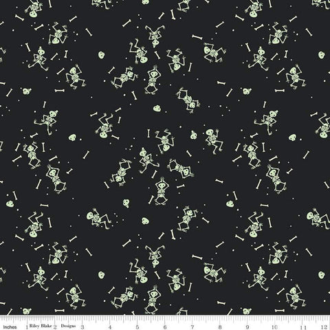 SALE Tiny Treaters Skeletons GC10483 Charcoal GLOW in the DARK - Riley Blake Designs - Halloween Black Cream Bones - Quilting Cotton Fabric