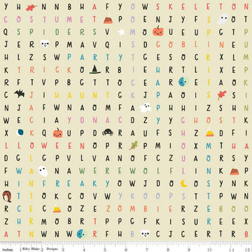 SALE Tiny Treaters Spooky Search C10484 Cream - Riley Blake Designs - Halloween Icons Word Search Alphabet Words  -  Quilting Cotton Fabric