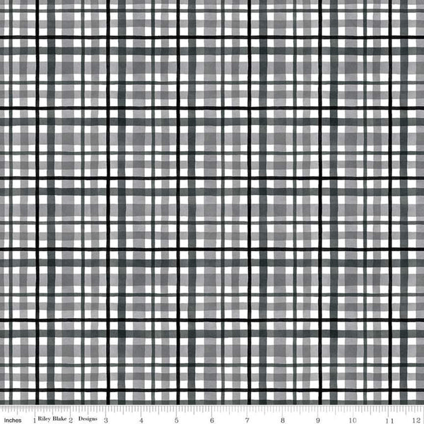 CLEARANCE At the Lake Plaid C10553 Gray - Riley Blake Designs - Geometric Cream Gray - Quilting Cotton