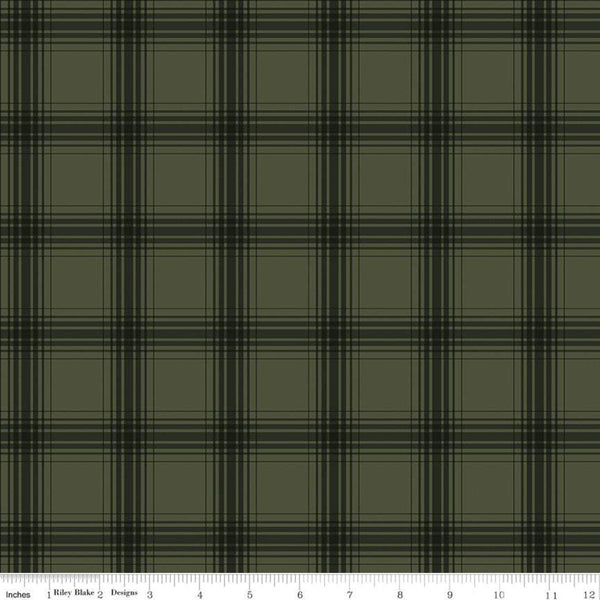 Farmhouse Christmas Plaid C10955 Forest - Riley Blake Designs - Two-Toned Geometric Green - Quilting Cotton Fabric