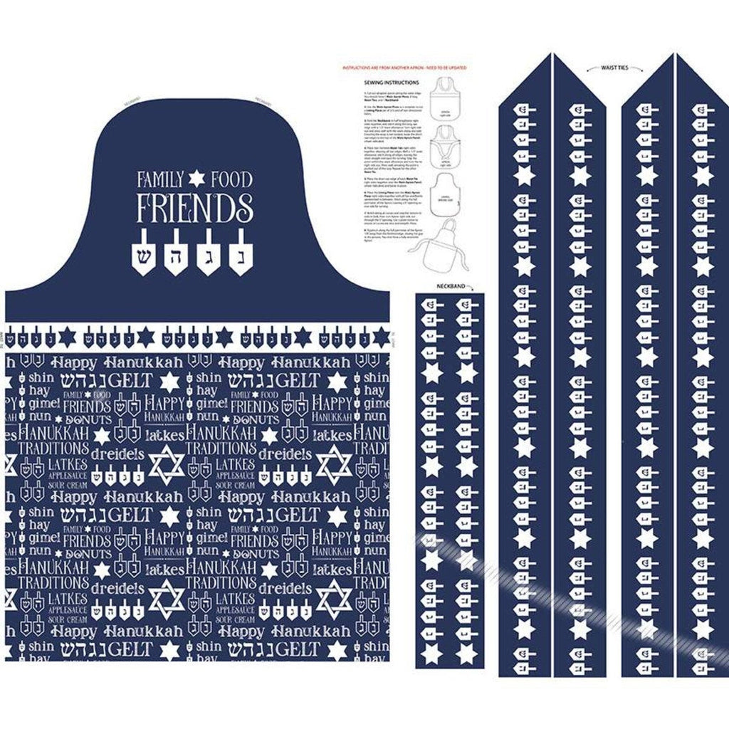 SALE Festival of Lights Apron Panel P11020 by Riley Blake Designs - Hanukkah Instructions Pieces Blue White - Quilting Cotton Fabric