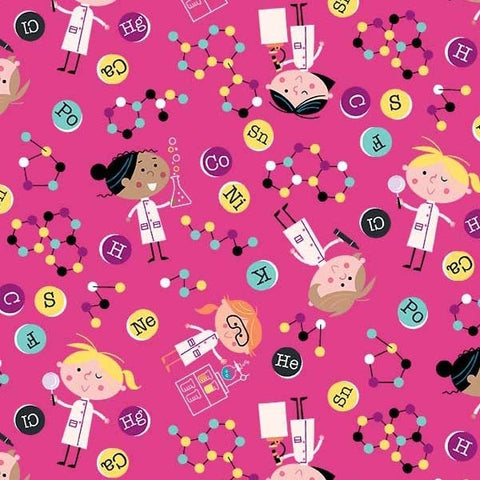 SALE Stem Squad Girls in Science DC9719 Pink by Michael Miller - STEM Science Technology Engineering Mathematics - Quilting Cotton Fabric