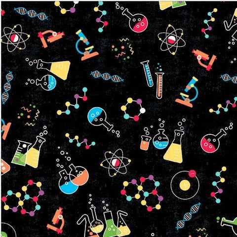 Fat Quarter End of Bolt- STEM Squad Science Lab DC9721 Black Michael Miller- Science Technology Engineering- Quilting Cotton Fabric