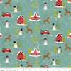 SALE Snowed In Main C10810 Glacier - Riley Blake Designs - Christmas Snowmen Houses Trucks Deer Trees Blue Green - Quilting Cotton Fabric