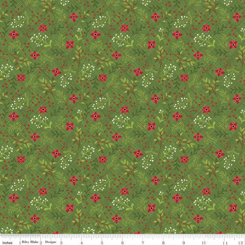 Snowed In Berries C10812 Treetop - Riley Blake Designs - Christmas Berry Clusters Floral Leaves Flowers Green - Quilting Cotton Fabric