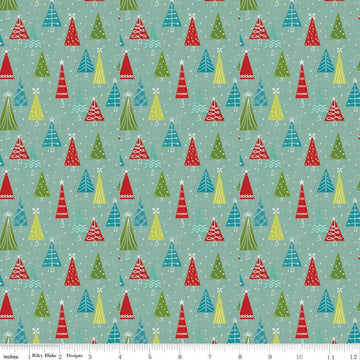 SALE Snowed In Trees C10814 Glacier - Riley Blake Designs - Christmas Pin Dot Snow Blue Green - Quilting Cotton Fabric