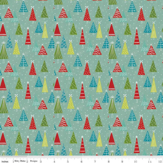 SALE Snowed In Trees C10814 Glacier - Riley Blake Designs - Christmas Pin Dot Snow Blue Green - Quilting Cotton Fabric