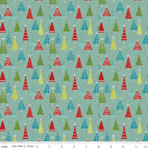 Snowed In Trees C10814 Glacier - Riley Blake Designs - Christmas Pin Dot Snow Blue Green - Quilting Cotton Fabric