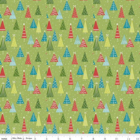 Snowed In Trees C10814 Green - Riley Blake Designs - Christmas Pin Dot Snow - Quilting Cotton Fabric