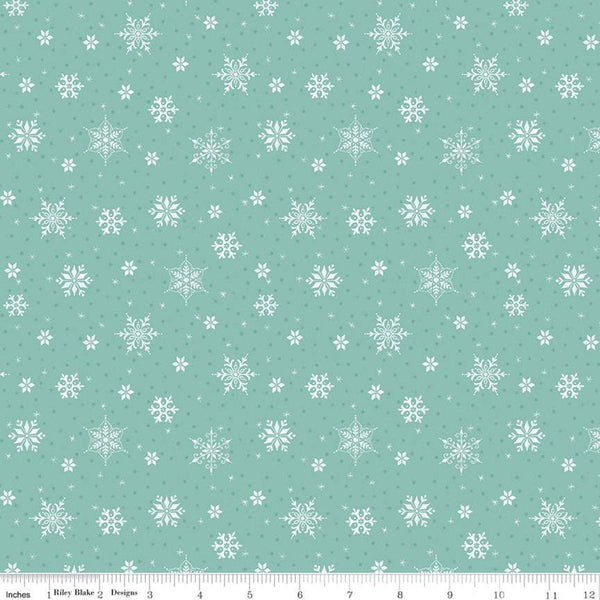 Snowed In Snowflakes C10815 Glacier - Riley Blake Designs - Christmas White on Blue Green - Quilting Cotton Fabric