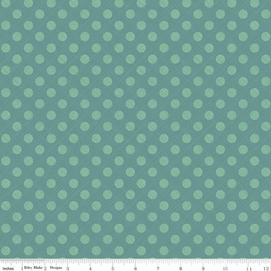 Snowed In Sketched Dots C10817 Teal - Riley Blake Designs - Christmas Polka Dot Dotted Blue Green - Quilting Cotton Fabric