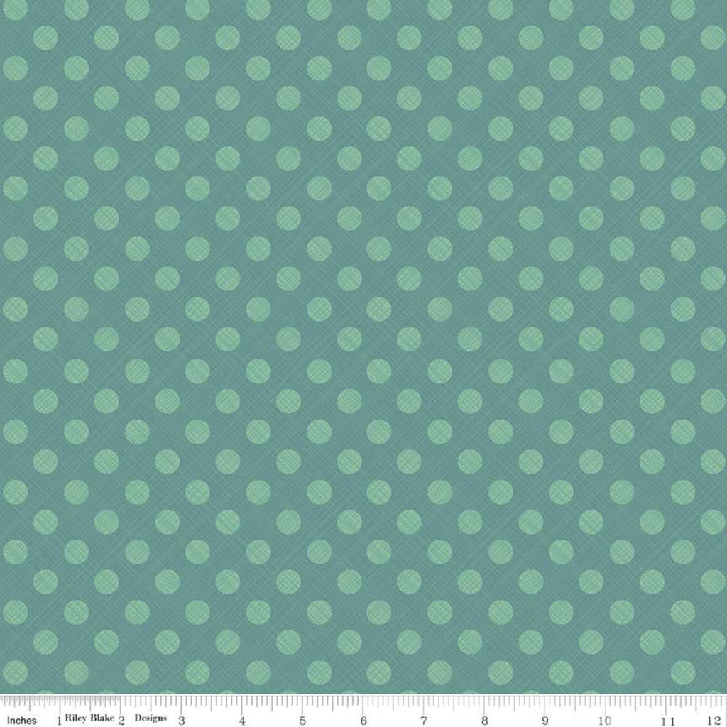 Snowed In Sketched Dots C10817 Teal - Riley Blake Designs - Christmas Polka Dot Dotted Blue Green - Quilting Cotton Fabric