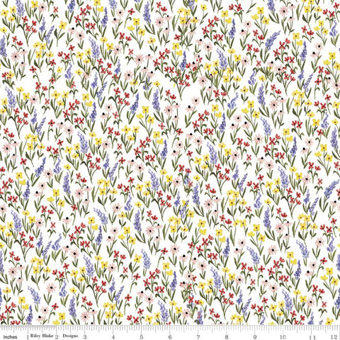 SALE Beautiful Day Floral C10692 White - Riley Blake Designs - Floral Flowers Blue Green - Quilting Cotton Fabric