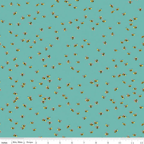 SALE Beautiful Day Bees C10693 Sea Glass - Riley Blake Designs - Bee Bumblebee Bumblebees Blue Green - Quilting Cotton Fabric