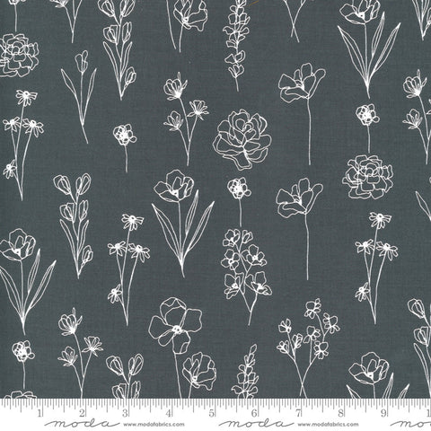 26" End of Bolt - SALE Illustrations Floral Doodle 11505 Graphite - Moda Fabrics - Floral Flowers Gray Grey White - Quilting Cotton Fabric