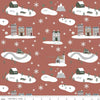 CLEARANCE Warm Wishes Main C10780 Redwood - Riley Blake Designs - Christmas Winter Village Snowflakes Buildings - Quilting Cotton Fabric
