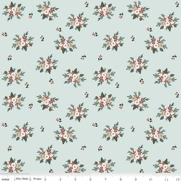 SALE Warm Wishes Bouquet C10783 Sky - Riley Blake Designs - Christmas Floral Flowers Blue - Quilting Cotton Fabric