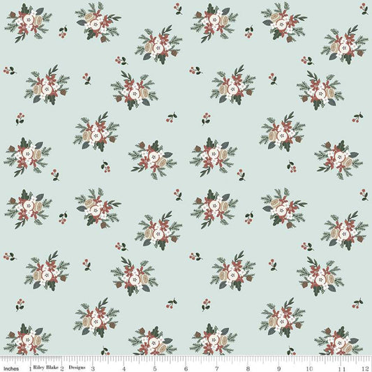 SALE Warm Wishes Bouquet C10783 Sky - Riley Blake Designs - Christmas Floral Flowers Blue - Quilting Cotton Fabric