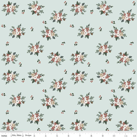 CLEARANCE Warm Wishes Bouquet C10783 Sky - Riley Blake Designs - Christmas Floral Flowers Blue - Quilting Cotton Fabric
