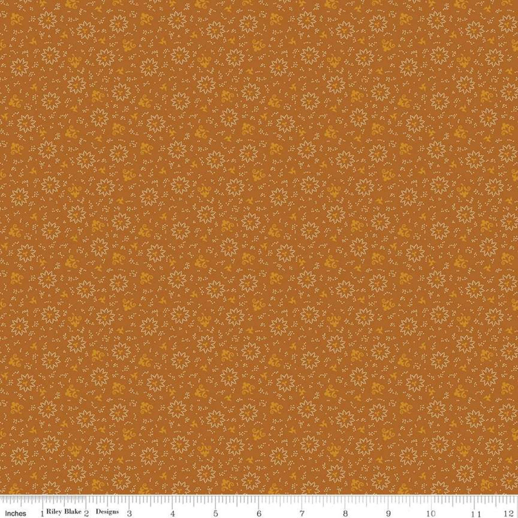 SALE Bountiful Autumn Burst C10852 Orange - Riley Blake Designs - Reproduction Print Flowers Floral Dots Geometric - Quilting Cotton