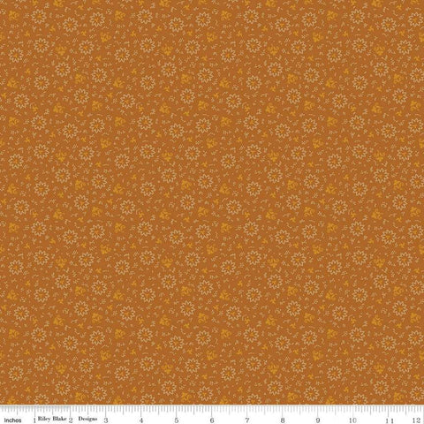 SALE Bountiful Autumn Burst C10852 Orange - Riley Blake Designs - Reproduction Print Flowers Floral Dots Geometric - Quilting Cotton