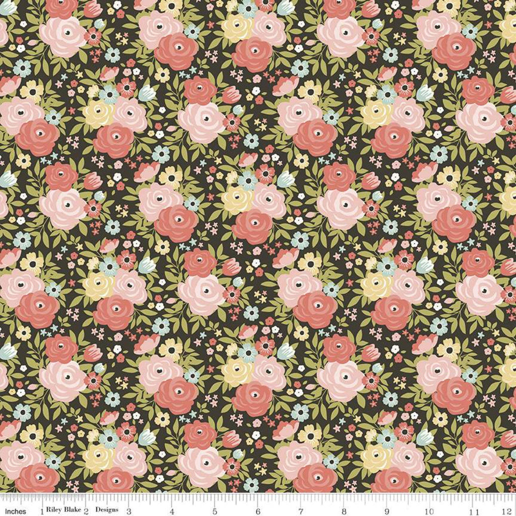 16" End of Bolt - Joy in the Journey Floral C10681 Charcoal - Riley Blake Designs - Camping Flowers  - Quilting Cotton Fabric