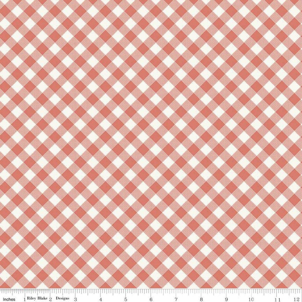 Joy in the Journey Plaid C10683 Coral - Riley Blake Designs - Camping Cream Coral Diagonal Checks Checkered - Quilting Cotton Fabric