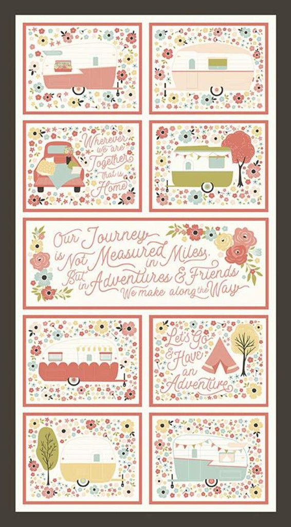 SALE Joy in the Journey Panel P10686 Charcoal - Riley Blake Designs - Camping Camp Trailers Sayings - Quilting Cotton Fabric
